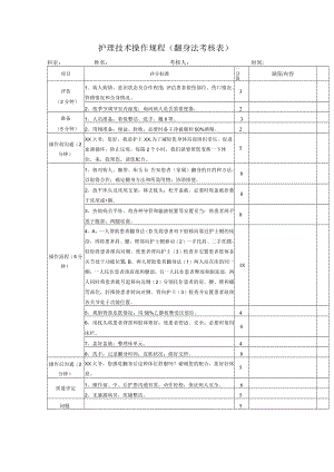 护理技术操作规程（翻身法考核表）.docx
