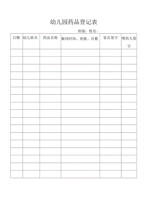 幼儿园药品登记表模板.docx