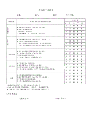 普通员工考核表2样板.docx