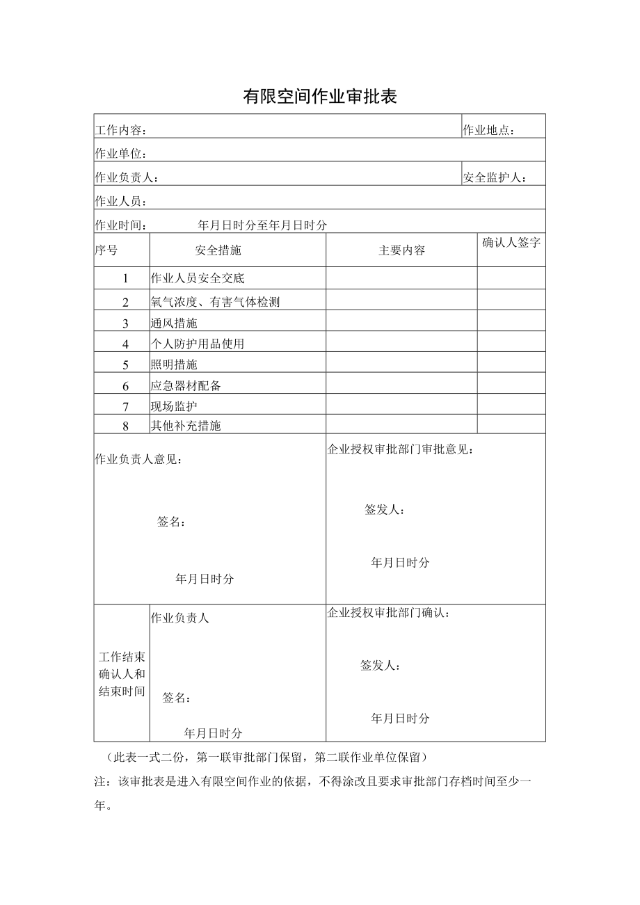 有限空间作业审批表.docx_第1页