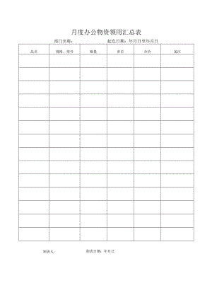 月度办公物资领用汇总表.docx