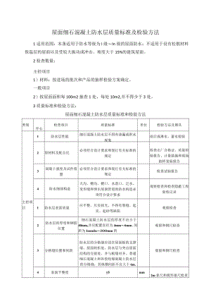 屋面细石混凝土防水层质量标准及检验方法.docx