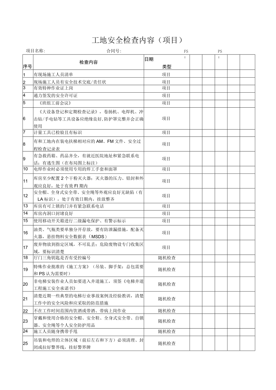 工地安全检查内容(项目).docx_第1页
