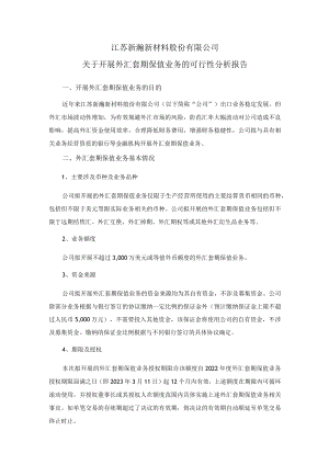 新瀚新材：关于开展外汇套期保值业务的可行性分析报告.docx