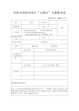 阜阳市高校毕业生“云擂台”大赛报名表.docx