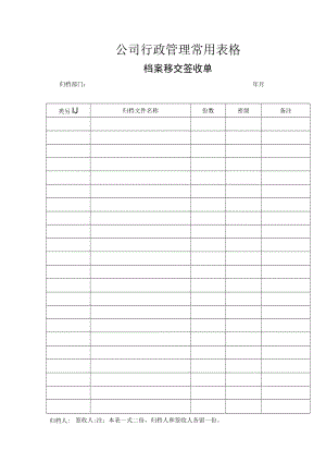 公司行政管理常用表格-档案移交签收单.docx