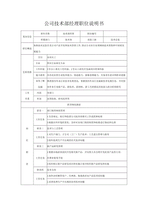 公司技术部经理职位说明书.docx