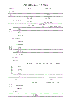 结题项目临床试验经费明细表.docx