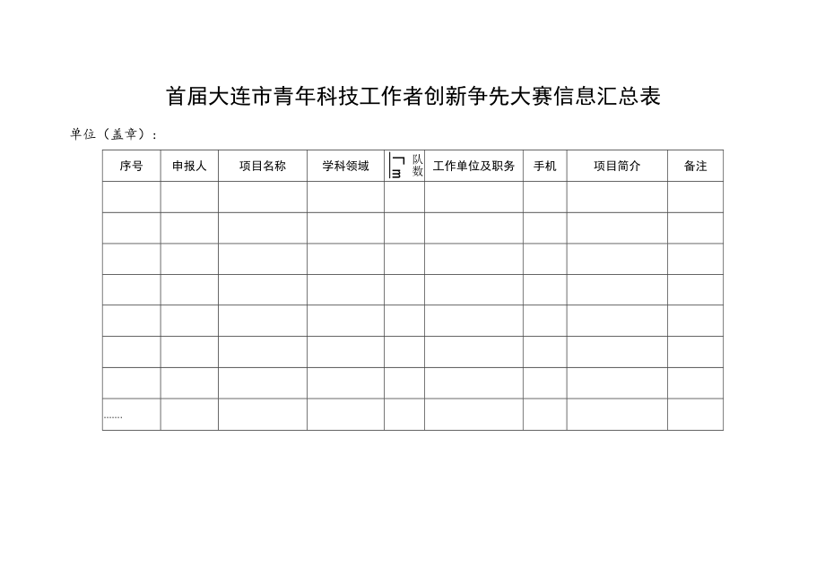 首届大连市青年科技工作者创新争先大赛信息汇总表.docx_第1页