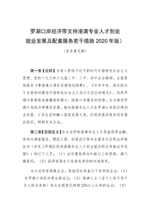 罗湖口岸经济带支持港澳专业人才创业就业发展及配套服务若干措施2020年版.docx