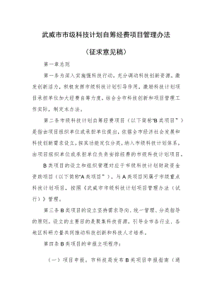 武威市市级科技计划自筹经费项目管理办法（2023）.docx