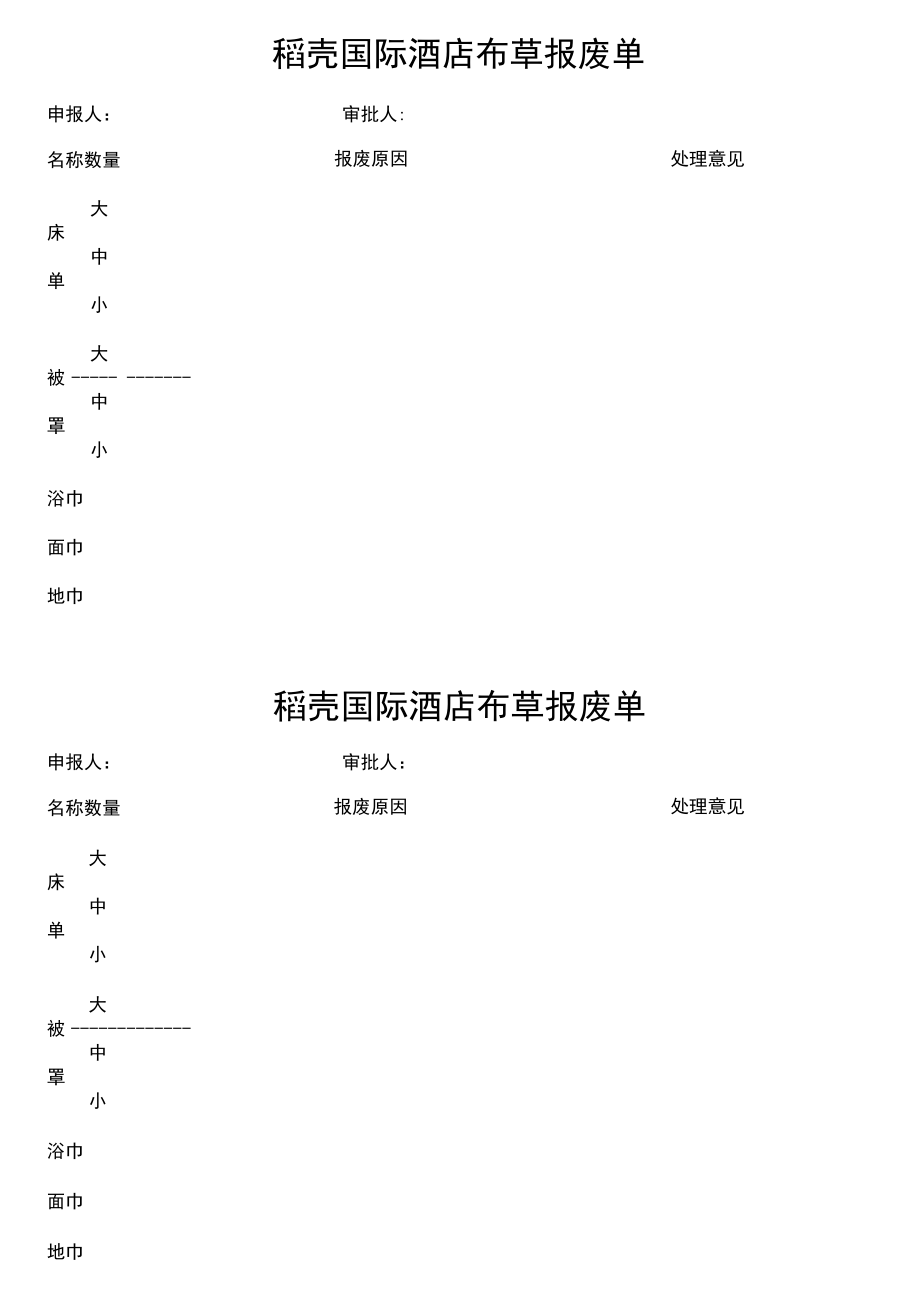 酒店宾馆布草报废单申请表.docx_第1页