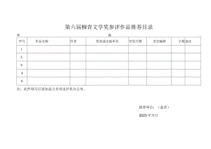 第六届柳青文学奖参评作品推荐目录.docx