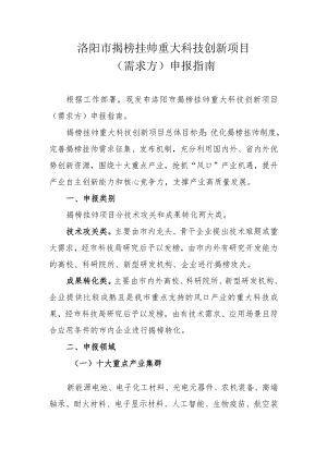 洛阳市揭榜挂帅重大科技创新项目需求方申报指南.docx