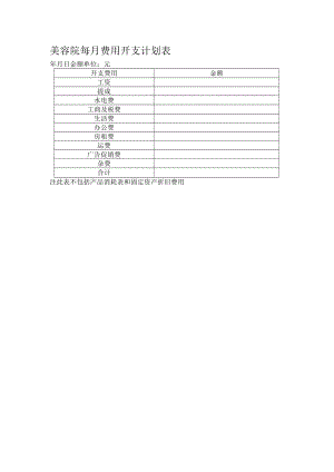 美容院每月费用开支计划表.docx