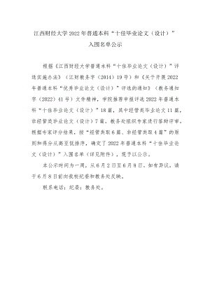 江西财经大学2022年普通本科“十佳毕业论文设计”.docx