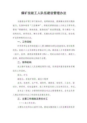 煤矿技能工人队伍建设管理办法.docx