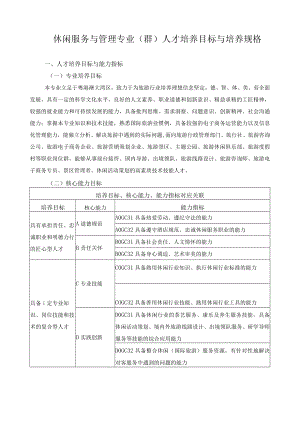 休闲服务与管理专业（群）人才培养目标与培养规格.docx