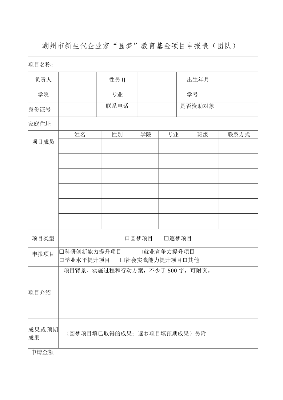 湖州市新生代企业家“圆梦”教育基金项目申报表团队.docx_第1页