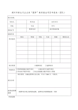 湖州市新生代企业家“圆梦”教育基金项目申报表团队.docx
