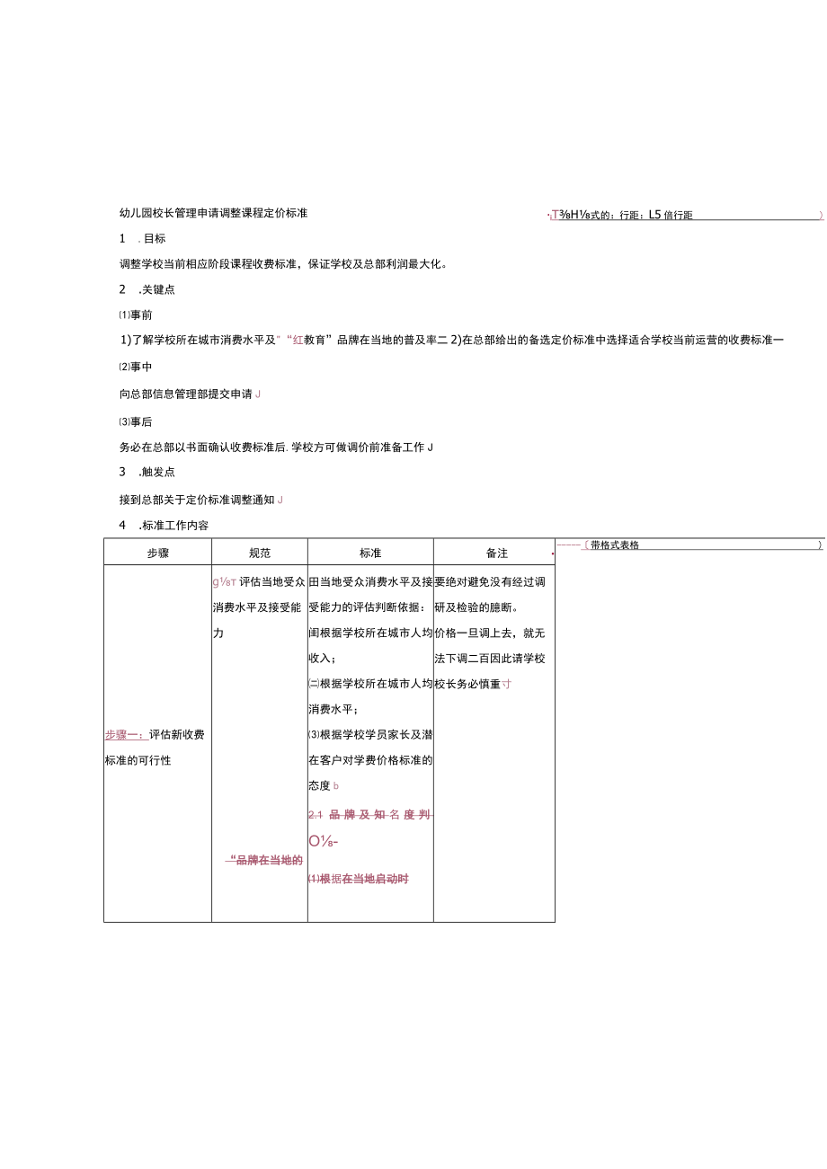 幼儿园校长管理申请调整课程定价标准.docx_第1页