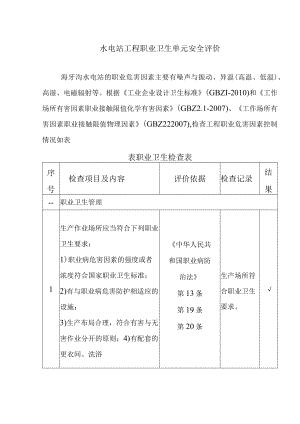 水电站工程职业卫生单元安全评价.docx
