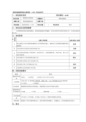 物资机械部物资综合管理岗（A岗）岗位说明书.docx