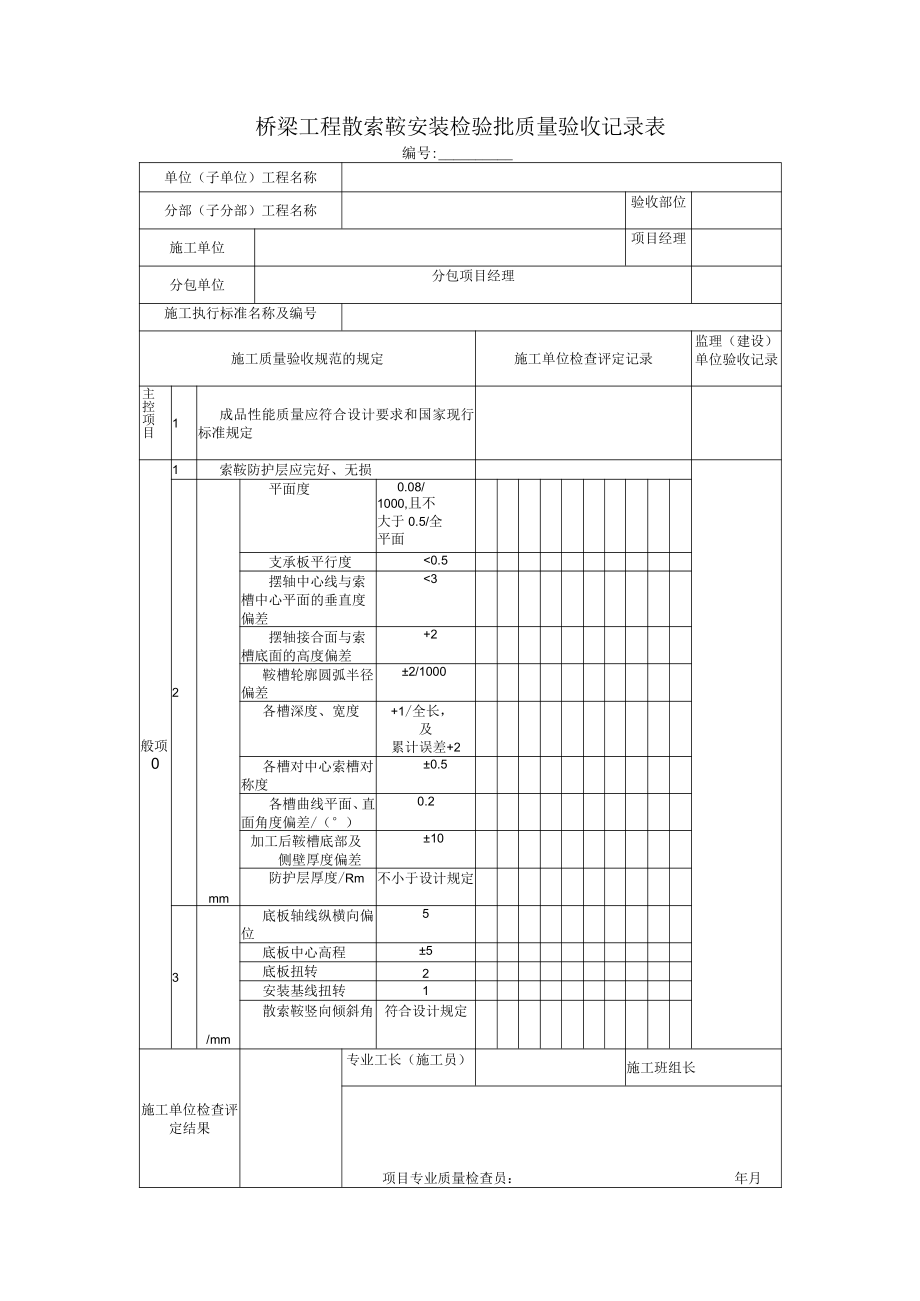 桥梁工程散索鞍安装检验批质量验收记录表.docx_第1页