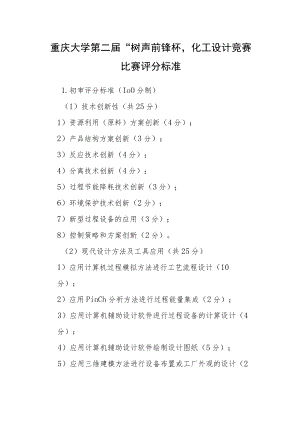 重庆大学第二届“树声前锋杯”化工设计竞赛比赛评分标准.docx