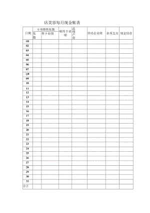 美容店美容每月现金账表.docx