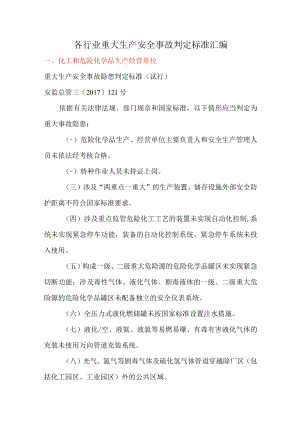 各行业重大生产安全事故判定标准汇编.docx