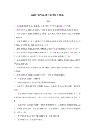 热电厂电气检修公用试题及答案.docx