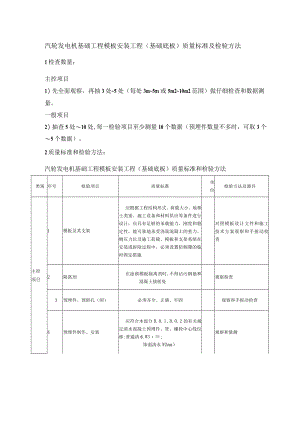 汽轮发电机基础工程模板安装工程（基础底板）质量标准及检验方法.docx