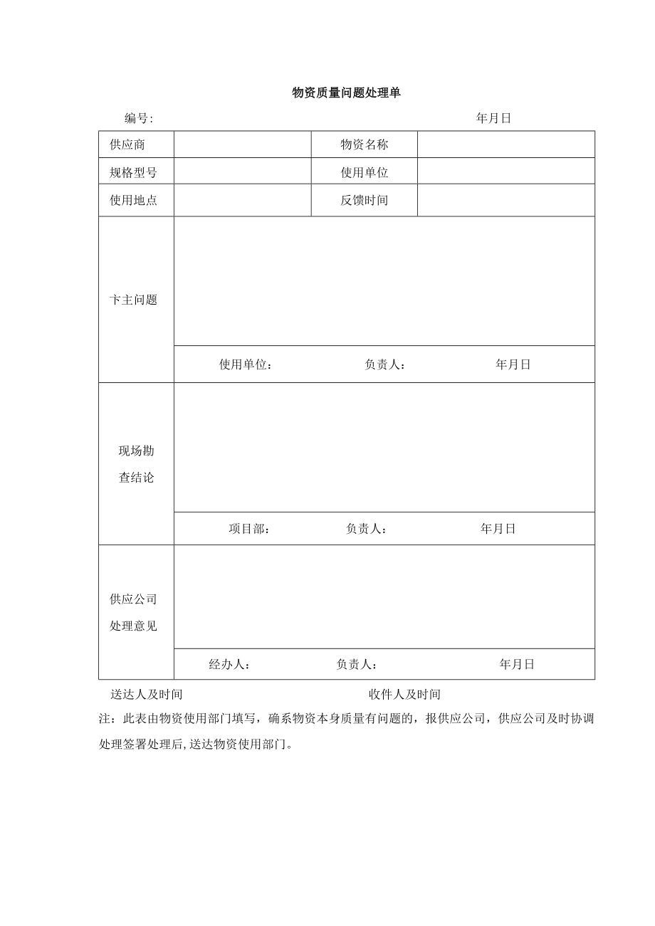 物资质量问题处理单.docx_第1页