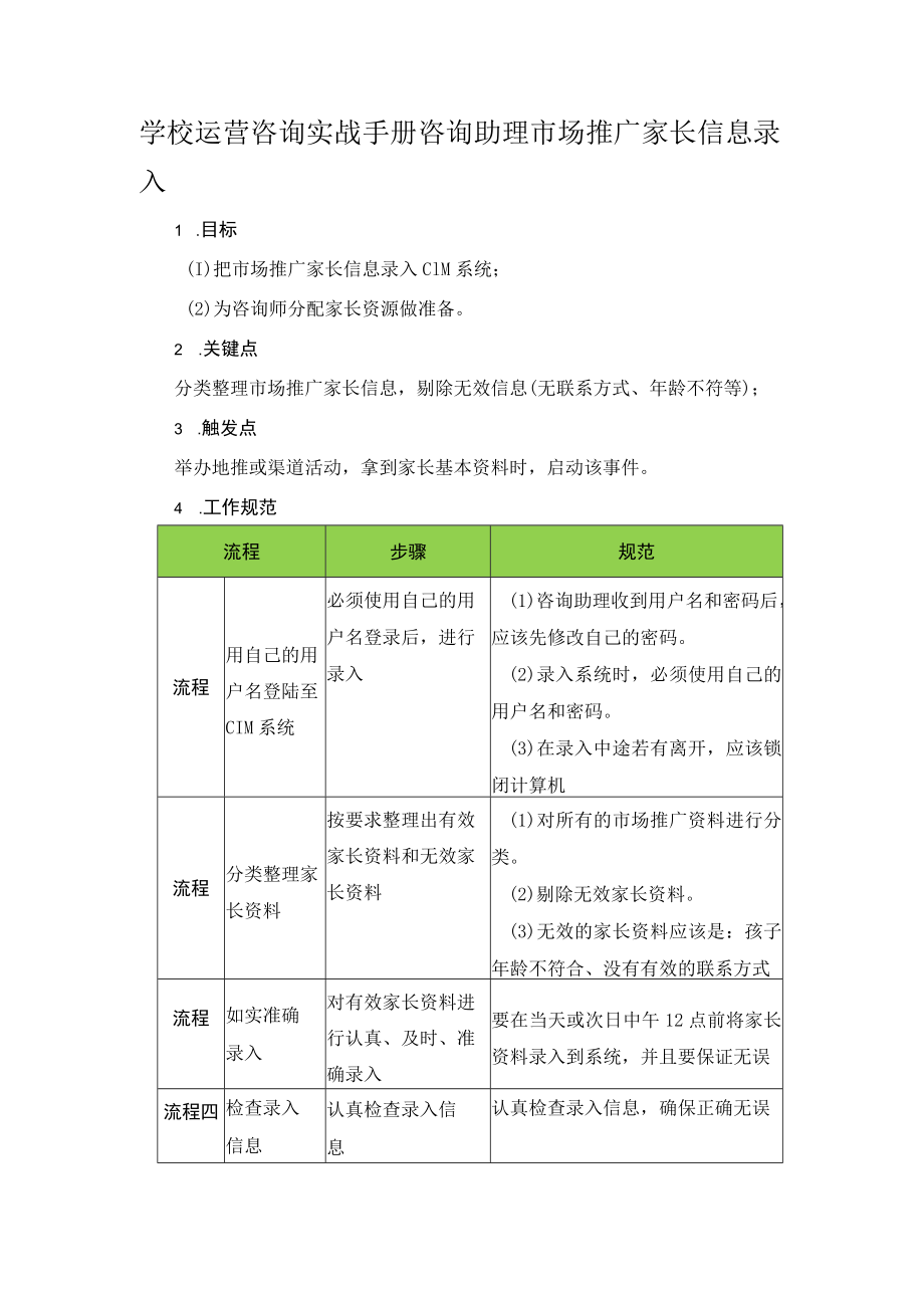学校运营咨询实战手册咨询助理市场推广家长信息录入.docx_第1页
