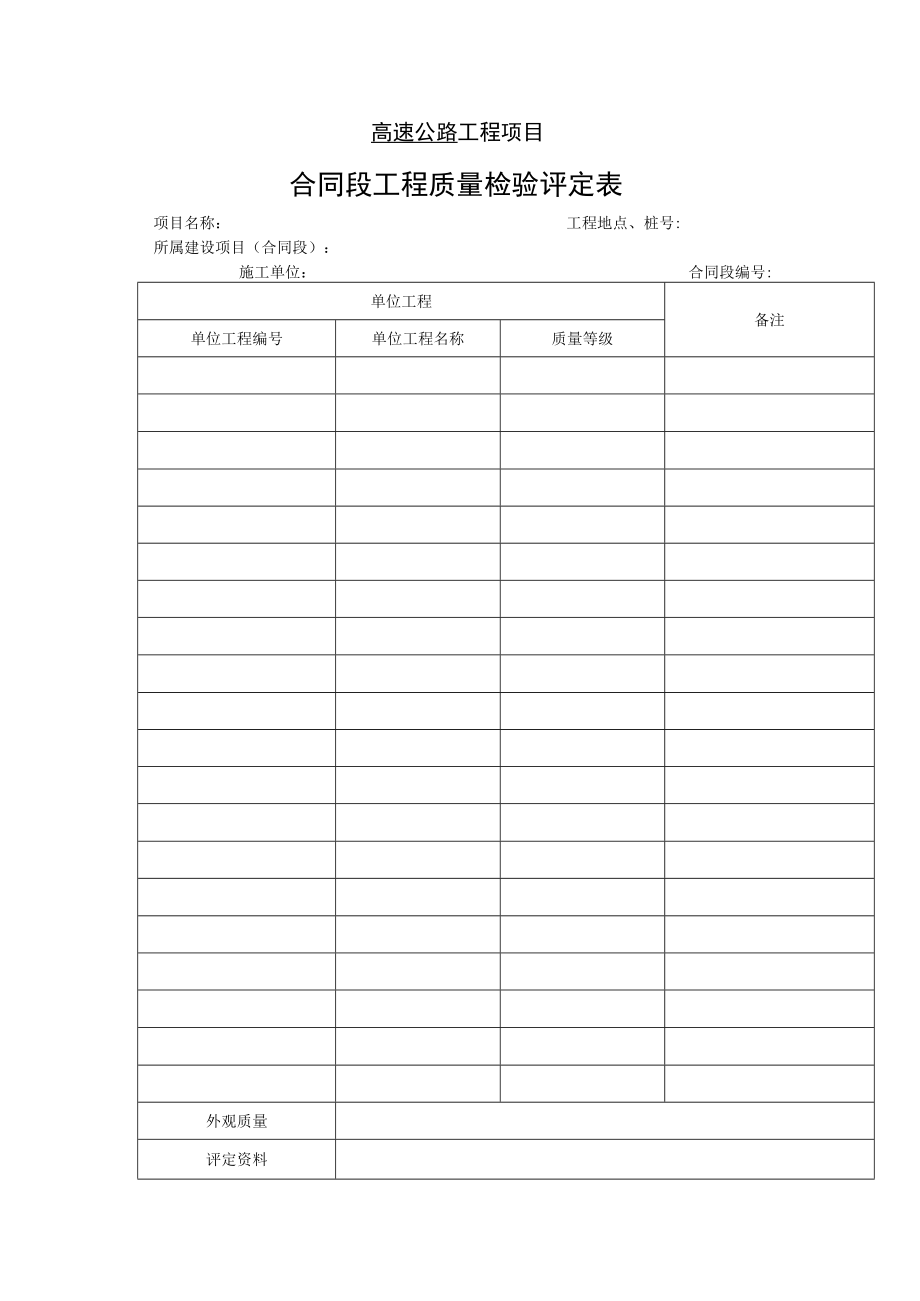 高速公路工程项目-合同段工程质量检验评定表.docx_第1页
