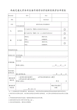 西南交通大学本科生海外游学访学创新实践学分申请表.docx