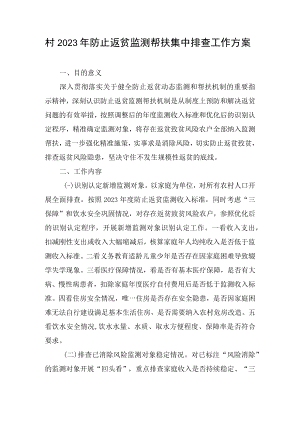 村防止返贫监测帮扶集中排查工作方案.docx