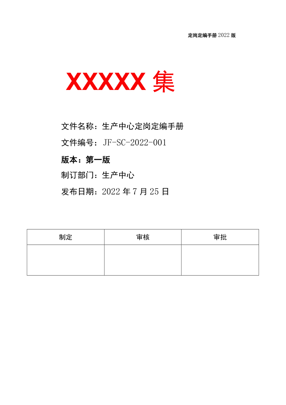 生产中心岗位定岗定编手册.docx_第1页