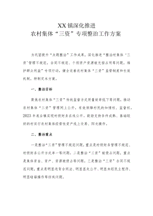 XX镇深化推进农村集体“三资”专项整治工作方案.docx