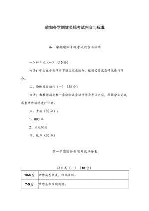 瑜伽各学期健美操考试内容与标准.docx