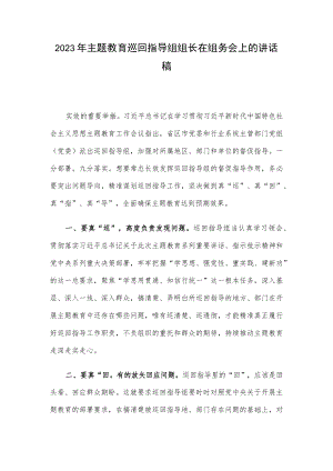 2023年主题教育巡回指导组组长在组务会上的讲话稿.docx