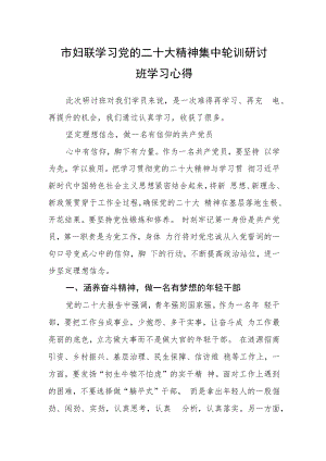 市妇联学习党的二十大精神集中轮训研讨班学习心得.docx