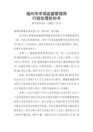 福州市市场监督管理局行政处理告知书.docx