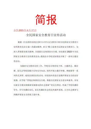 开展全民国家安全教育日宣传教育活动简报.docx