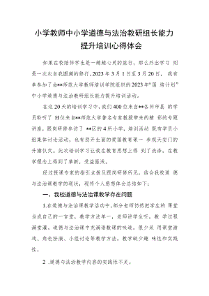 小学教师中小学道德与法治教研组长能力提升培训心得体会.docx