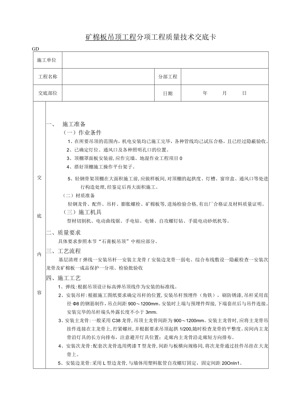 矿棉板吊顶工程技术交底模板.docx_第1页