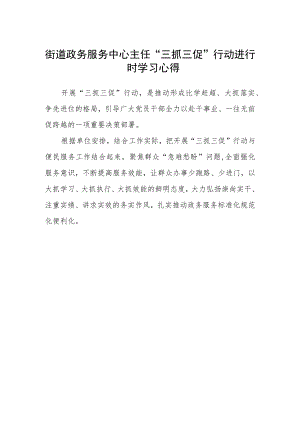 街道政务服务中心主任“三抓三促”行动进行时学习心得.docx