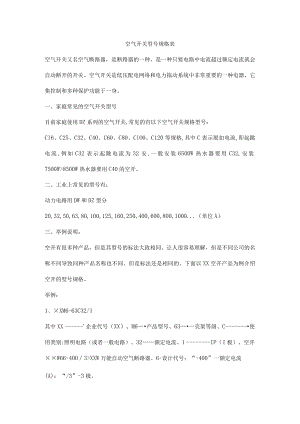 空气开关型号规格表.docx