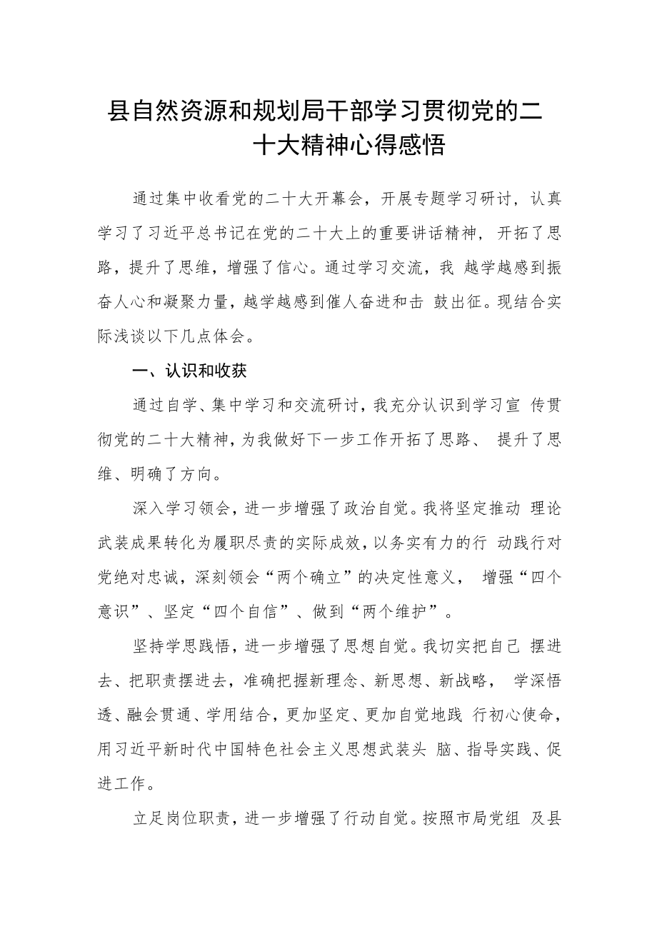 县自然资源和规划局干部学习贯彻党的二十大精神心得感悟.docx_第1页